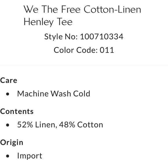 We The Free Cotton Linen Henley Long Sleeve Tee medium ivory white new - Picture 6 of 10